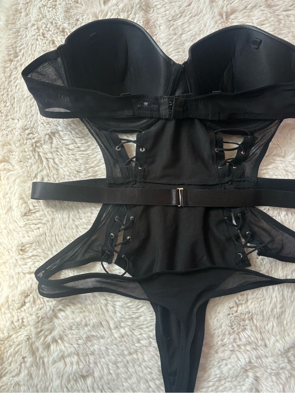 Body Rage Pleather Mesh Lace Up Teddy Bodysuit - Picture 7 of 7